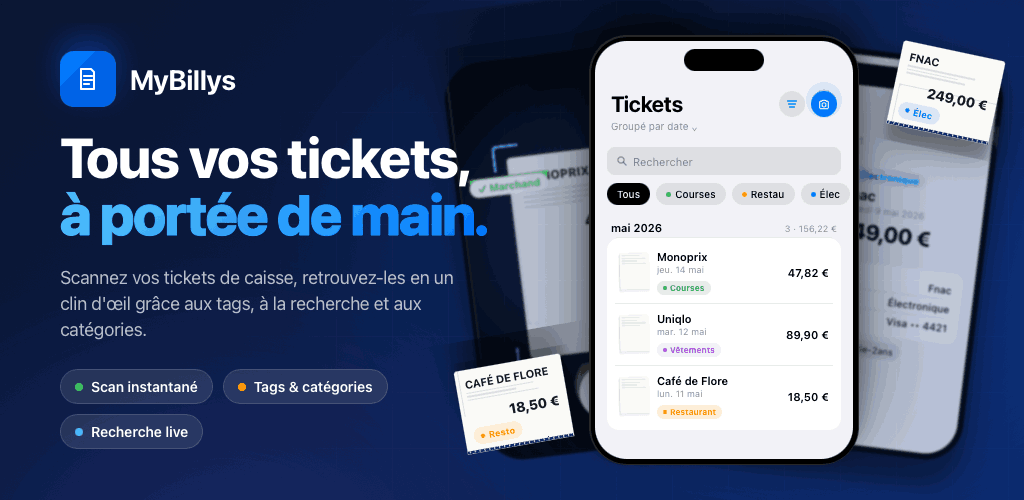 Aperçu de l'application VibeBill affichant une liste de tickets