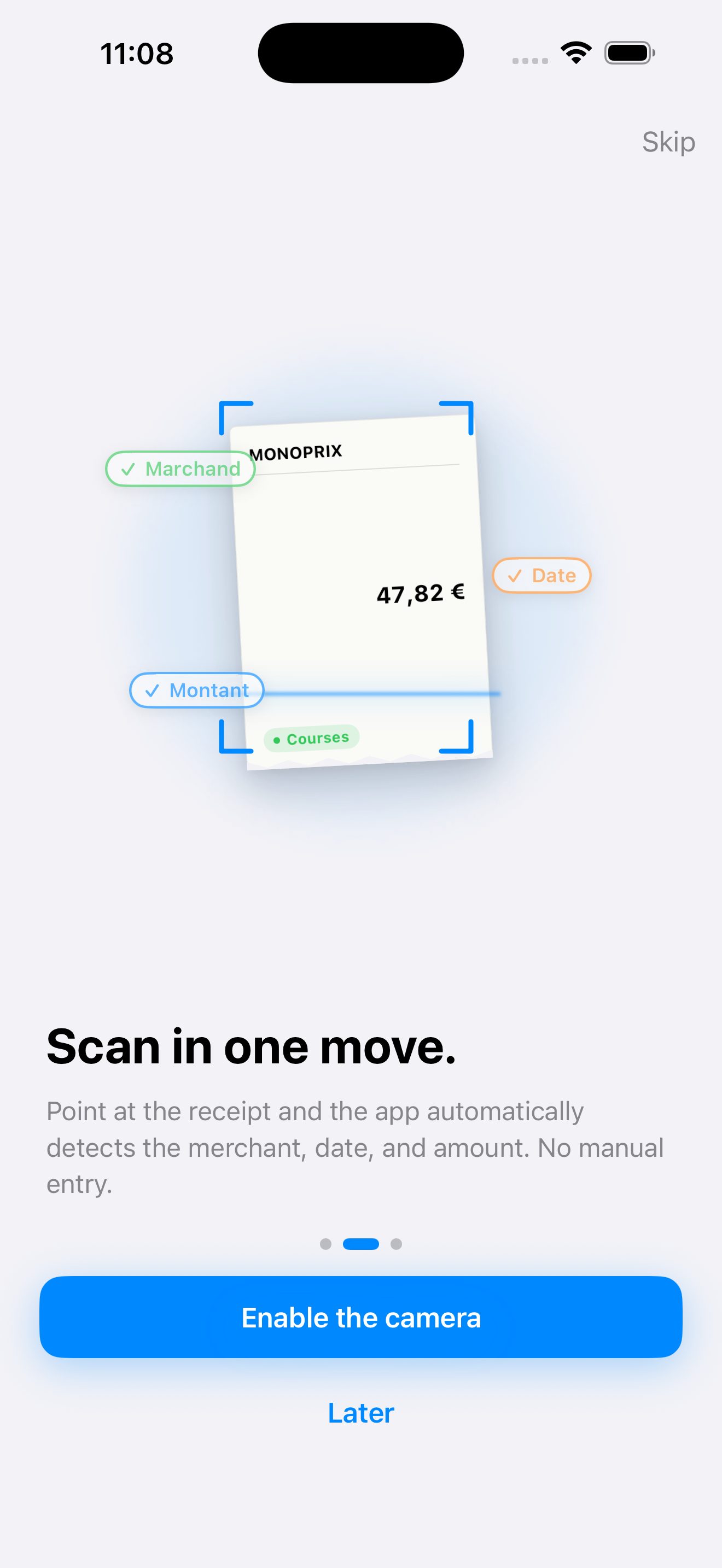 Écran de détail d'un ticket avec ses articles